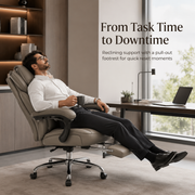 LumaRest Executive Reclining Office Chair with Pull Out Footrest, Wide Cushioned Seat, Lumbar Pillow, Padded Armrests and Adjustable Swivel Base