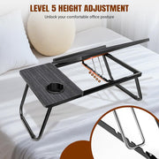 5-Level Adjustable Height Laptop Desk with Foldable Legs, Cup Slot, and Reading Holder - Versatile Bed Tray and Notebook Stand for Sofa, Terrace, and Balcony (56 x 32.5 x 23.3 cm)