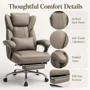 LumaRest Executive Reclining Office Chair with Pull Out Footrest, Wide Cushioned Seat, Lumbar Pillow, Padded Armrests and Adjustable Swivel Base