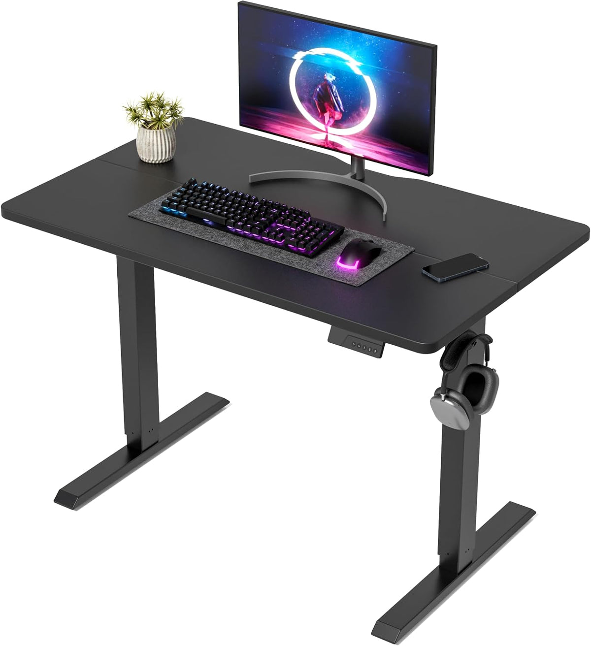 FEZIBO Height Adjustable Electric Standing Desk 100 x 60 cm with Digital Display Panel, Ergonomic Sit-Stand Home Office Desk featuring Splice Board and White Wood Grain Finish