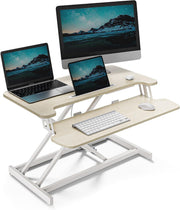 Height Adjustable Standing Desk Converter – Desktop Workstation Riser with Keyboard Tray, Dual Monitor Support & Tablet Holder, 80 x 40 cm