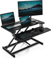 Height Adjustable Standing Desk Converter – Desktop Workstation Riser with Keyboard Tray, Dual Monitor Support & Tablet Holder, 80 x 40 cm