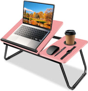 5-Level Adjustable Height Laptop Desk with Foldable Legs, Cup Slot, and Reading Holder - Versatile Bed Tray and Notebook Stand for Sofa, Terrace, and Balcony (56 x 32.5 x 23.3 cm)