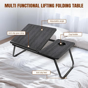 5-Level Adjustable Height Laptop Desk with Foldable Legs, Cup Slot, and Reading Holder - Versatile Bed Tray and Notebook Stand for Sofa, Terrace, and Balcony (56 x 32.5 x 23.3 cm)