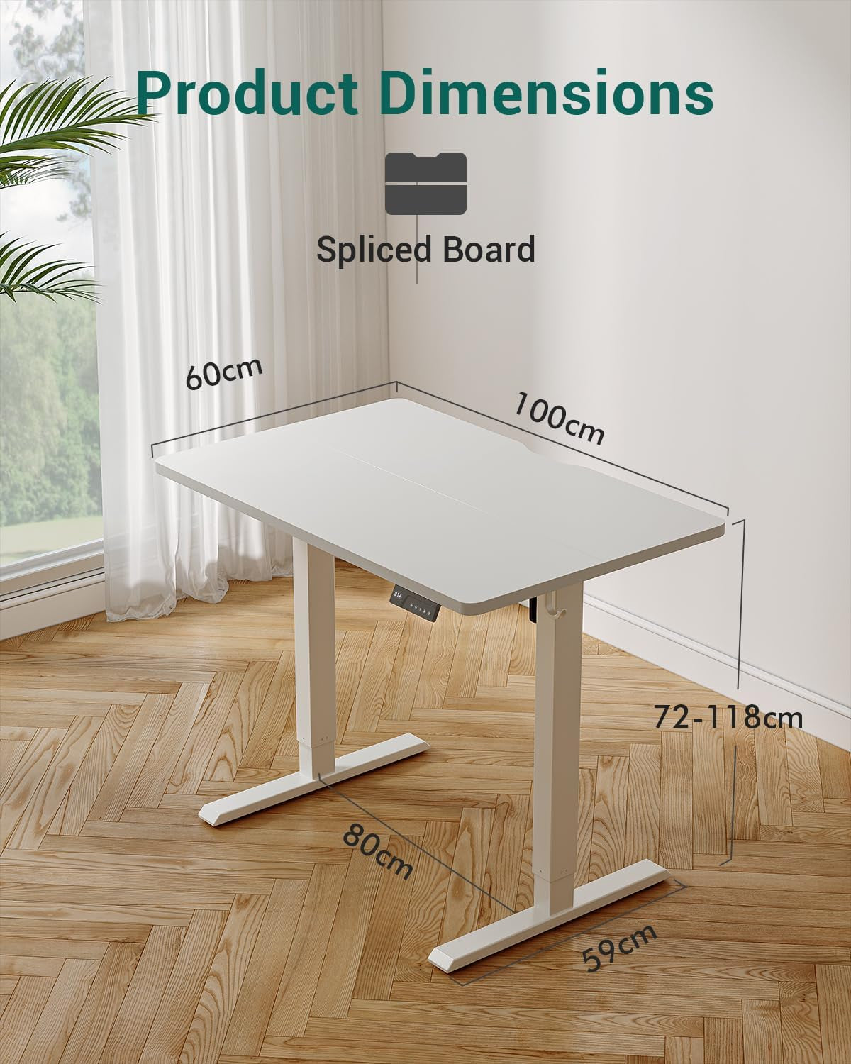 FEZIBO Height Adjustable Electric Standing Desk 100 x 60 cm with Digital Display Panel, Ergonomic Sit-Stand Home Office Desk featuring Splice Board and White Wood Grain Finish