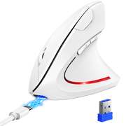 Ergonomic Vertical Wireless Mouse – Rechargeable Bluetooth Mouse with USB Receiver, 6 Buttons, Adjustable DPI and Quiet Clicks for Right-Handed Users