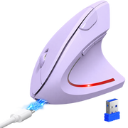 Ergonomic Vertical Wireless Mouse – Rechargeable Bluetooth Mouse with USB Receiver, 6 Buttons, Adjustable DPI and Quiet Clicks for Right-Handed Users