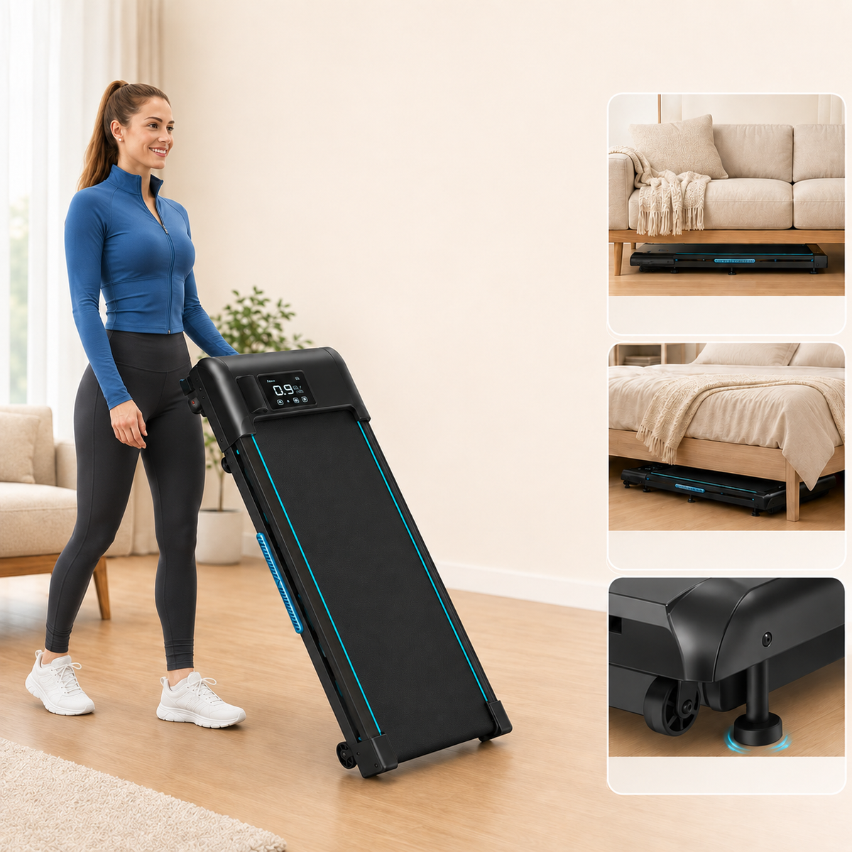 4-in-1 Incline Walking Pad for Home and Office, Portable Under-Desk Treadmill with Remote Control, LED Display, Quiet Motor, Up to 10 km/h, 150 kg Capacity