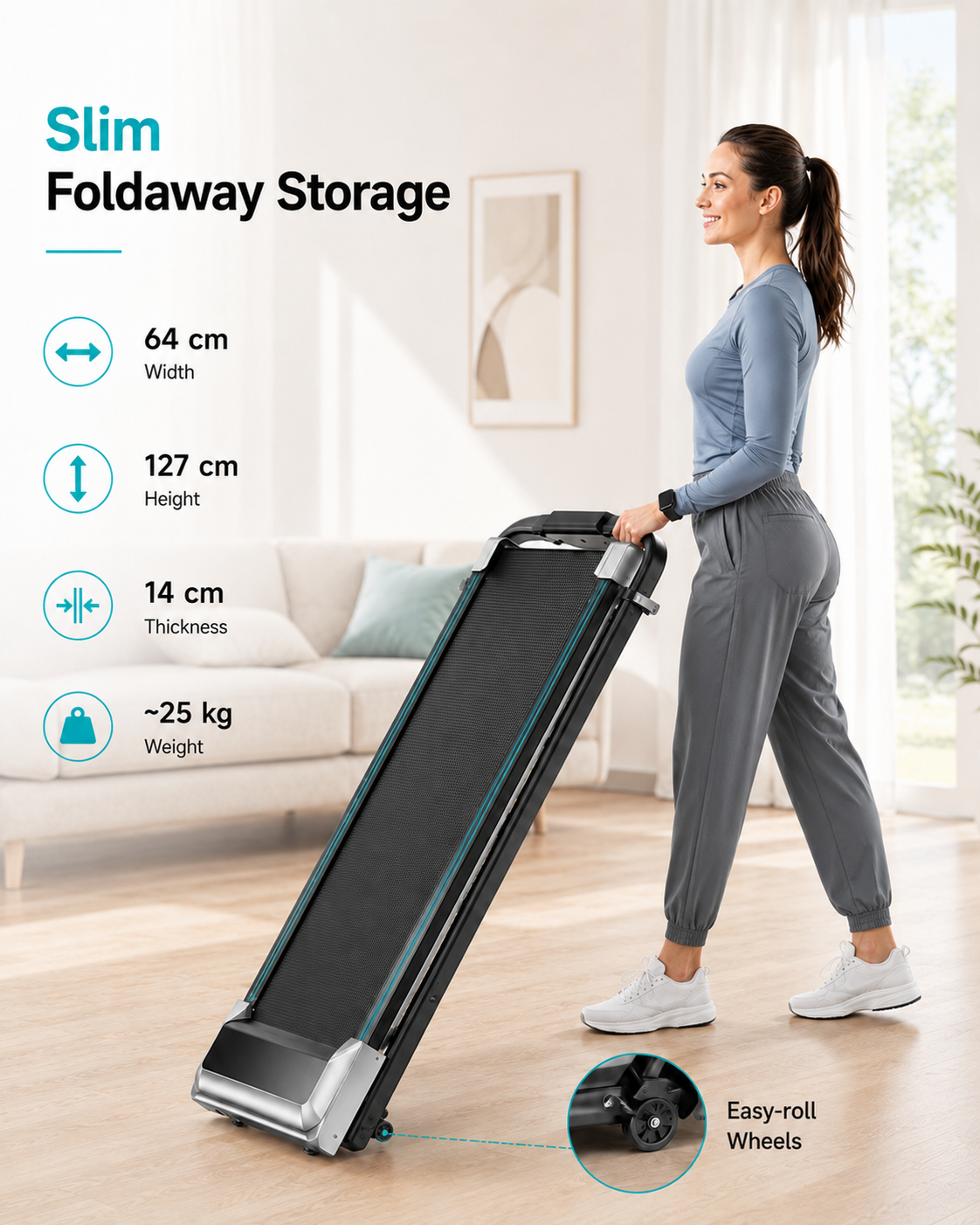 StrideFlex 6-in-1 Folding Treadmill with 1% 6% 12% Incline, Adjustable Retractable Handrail, LED Display, Remote Control and Compact Under Desk Walking Pad for Home & Office
