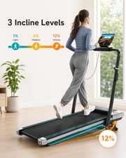 StrideFlex 6-in-1 Folding Treadmill with 1% 6% 12% Incline, Adjustable Retractable Handrail, LED Display, Remote Control and Compact Under Desk Walking Pad for Home & Office