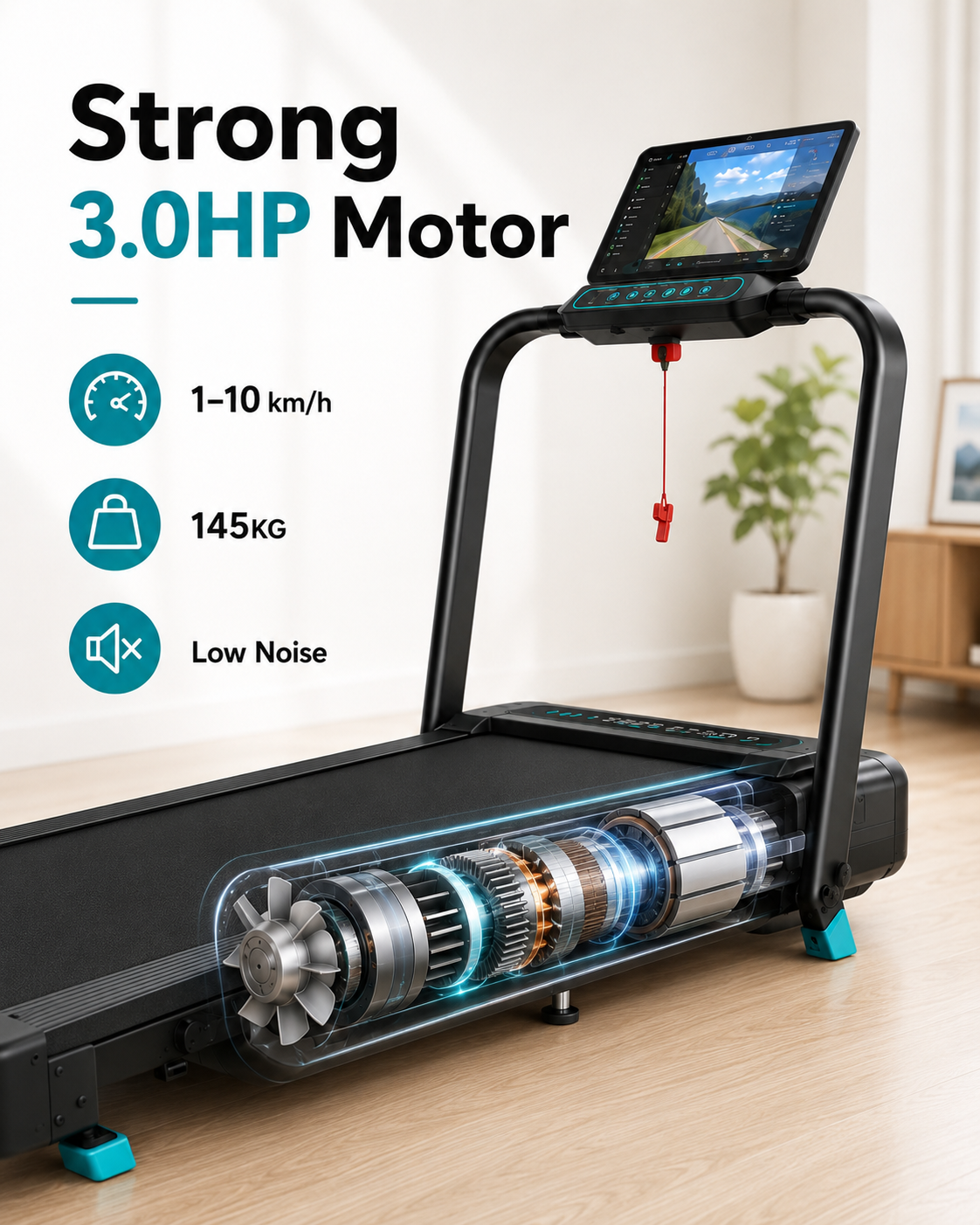 FlexStride 6-in-1 Incline Treadmill for Home & Office | 3 Control Options, 3.0HP Motor, Up to 10 km/h, 145KG Capacity