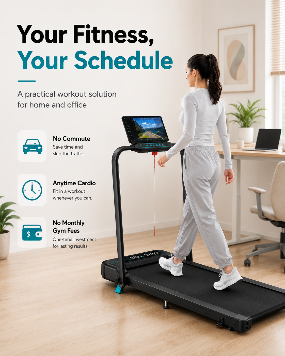 FlexStride 6-in-1 Incline Treadmill for Home & Office | 3 Control Options, 3.0HP Motor, Up to 10 km/h, 145KG Capacity