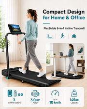 FlexStride 6-in-1 Incline Treadmill for Home & Office | 3 Control Options, 3.0HP Motor, Up to 10 km/h, 145KG Capacity