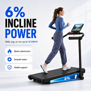 Foldable Walking Pad Treadmill with 6% Incline – Compact Under Desk Treadmill with 6/12 km/h Speed Options, App Connectivity & 136 kg Capacity