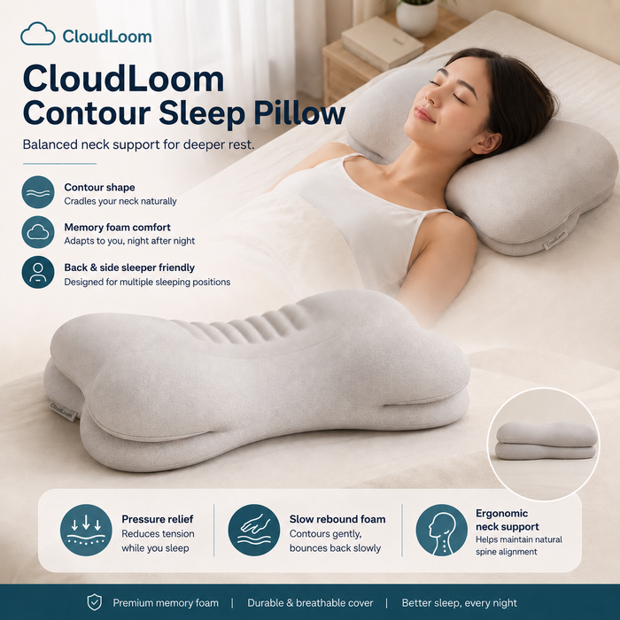 CloudLike Contour Sleep Pillow | Ergonomic Memory Foam Neck Support Pillow for Back and Side Sleepers
