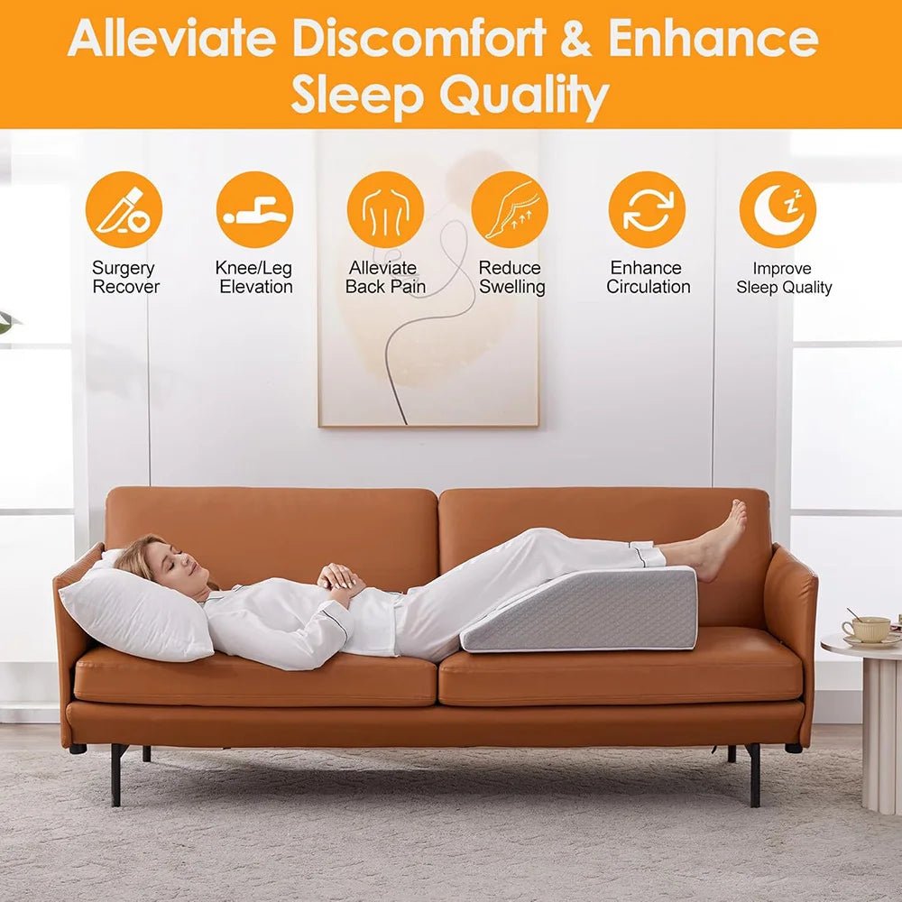Elevate Your Comfort: 8-Inch Memory Foam Leg Wedge Pillow for Restful Sleep and Relaxation