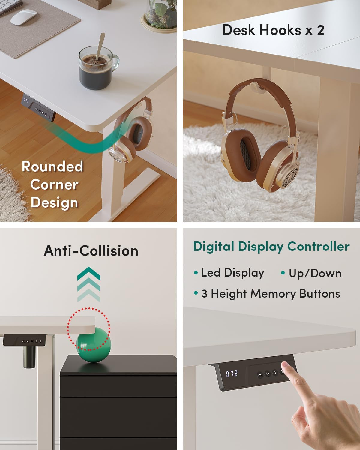 FEZIBO Height Adjustable Electric Standing Desk 100 x 60 cm with Digital Display Panel, Ergonomic Sit-Stand Home Office Desk featuring Splice Board and White Wood Grain Finish