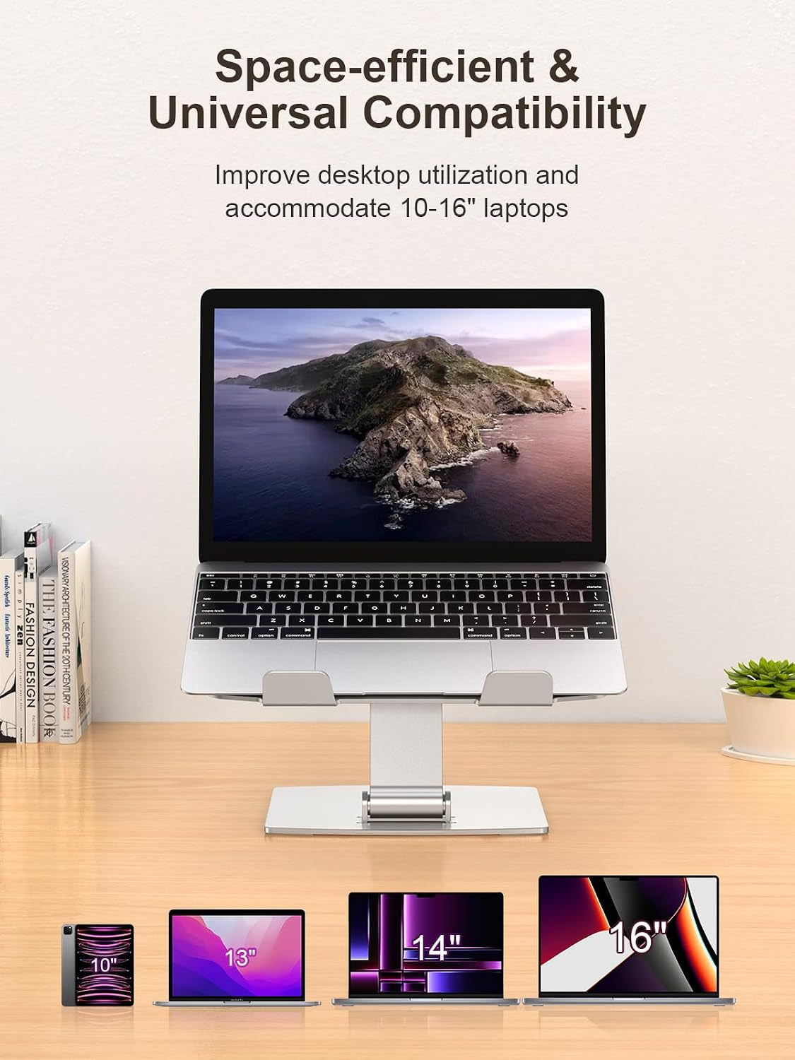 CIRYCASE Ergonomic Adjustable Laptop Stand, Aluminum Cooling Riser for Desk, Portable and Foldable Holder Compatible with MacBook Air/Pro and HP Notebooks (10-16")