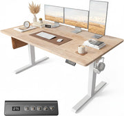 FEZIBO Height Adjustable Electric Standing Desk 100 x 60 cm with Digital Display Panel, Ergonomic Sit-Stand Home Office Desk featuring Splice Board and White Wood Grain Finish