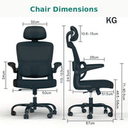 Adjustable Ergonomic Mesh Desk Chair with 2D Headrest, Flexible Lumbar Support, Foldable Armrests and Reclining Rocking Function