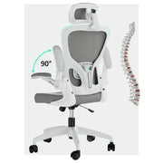 Adjustable Ergonomic Mesh Desk Chair with 2D Headrest, Flexible Lumbar Support, Foldable Armrests and Reclining Rocking Function