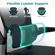 Adjustable Ergonomic Mesh Desk Chair with 2D Headrest, Flexible Lumbar Support, Foldable Armrests and Reclining Rocking Function
