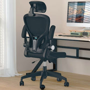 Adjustable Ergonomic Mesh Desk Chair with 2D Headrest, Flexible Lumbar Support, Foldable Armrests and Reclining Rocking Function