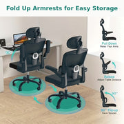 Adjustable Ergonomic Mesh Desk Chair with 2D Headrest, Flexible Lumbar Support, Foldable Armrests and Reclining Rocking Function