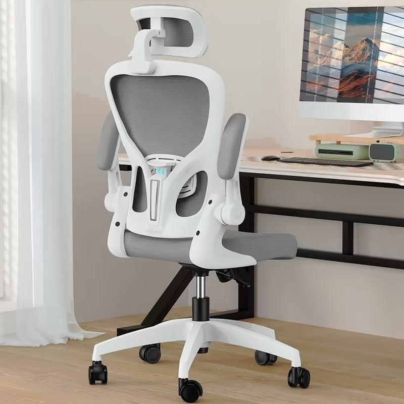 Adjustable Ergonomic Mesh Desk Chair with 2D Headrest, Flexible Lumbar Support, Foldable Armrests and Reclining Rocking Function