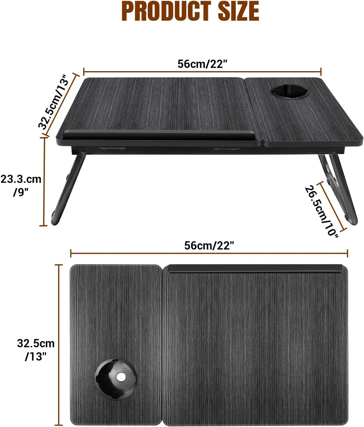 5-Level Adjustable Height Laptop Desk with Foldable Legs, Cup Slot, and Reading Holder - Versatile Bed Tray and Notebook Stand for Sofa, Terrace, and Balcony (56 x 32.5 x 23.3 cm)