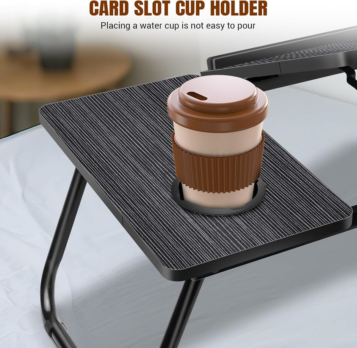 5-Level Adjustable Height Laptop Desk with Foldable Legs, Cup Slot, and Reading Holder - Versatile Bed Tray and Notebook Stand for Sofa, Terrace, and Balcony (56 x 32.5 x 23.3 cm)
