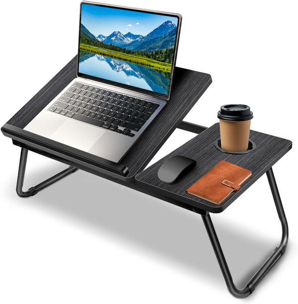 5-Level Adjustable Height Laptop Desk with Foldable Legs, Cup Slot, and Reading Holder - Versatile Bed Tray and Notebook Stand for Sofa, Terrace, and Balcony (56 x 32.5 x 23.3 cm)