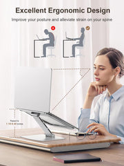 CIRYCASE Ergonomic Adjustable Laptop Stand, Aluminum Cooling Riser for Desk, Portable and Foldable Holder Compatible with MacBook Air/Pro and HP Notebooks (10-16")